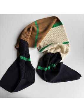 COS Ribbed Color Block Wool Blend Oversized Scarf - Navy Camel Green